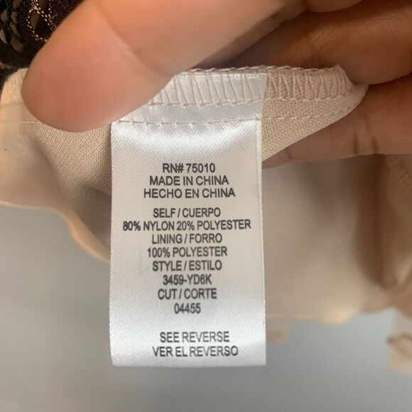 Jodi Kristopher Black Lace Nude Lined Fit Flare Dress Rhinestone Waist Size 9 - Picture 3 of 8